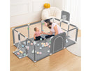 4-Panel Baby Playpen Portable Playard with Basketball Hoop - Gray