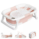 Collapsible Baby Bathtub for Infants and Toddlers with Bath Net and Thermometer- Pink