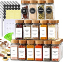24 Glass Spice Jars with Labels, Bamboo Shaker Lids & Funnel, Airtight Food