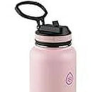 ThermoFlask 40oz Stainless Steel Insulated Water Bottles - 2-Pack in Black & Rose Purple with Straw and Spout Lids