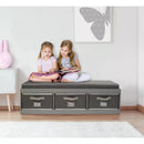 Kid's Storage Bench with Cushion and Three Bins - Gray