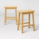 Set of 2 24" Solid Wood Backless Saddle Counter Height Barstools - Natural