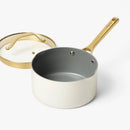 3qt Nonstick Ceramic Coated Aluminum Sauce Pan - Cream