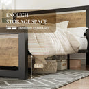 Wood and Black Metal Frame Bed with Headboard - Queen