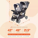 Sit N' Stand Multi-Use Easy Fold Travel Toddler and Baby Double Stroller with Safety Harness and Storage Basket - gray magnolia