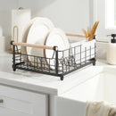 Metal Dish Rack with Powder Coated Finish and Rubber Wood Handles Black