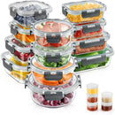 34pcs Glass Food Storage Containers with Lids Set, Airtight Meal Prep Containers (17 Containers & 17 Lids) - Grey