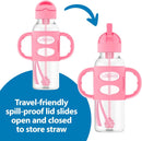 Narrow Sippy Straw Bottle with 100% Silicone Handles, 8oz, Pink - Pink