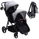 Double Track Tandem Stroller Foldable Bassinet Pram - Light Gray