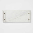 14" x 6" Marble Serving Tray with Metal Handles - White