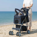 4 Wheels Pet Stroller for Small Dogs and Cats - Black