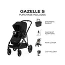 Gazelle S Stroller - Black Frame with Moon Black Seat