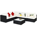7-Piece Outdoor Sectional Wicker Patio Sofa Set With Tempered Glass Top-Beige