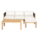 3 Pieces Patio Acacia Wood Sofa Furniture Set With Nylon Rope Armrest-White