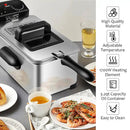 3.2 Quart Electric Deep Fryer 1700W Stainless Steel Timer Frying Basket - Black/Silver
