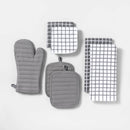 7pc Cotton Kitchen Textile Set Gray - ™: Includes Towels, Pot Holders, Oven Mitts, Dish Cloths