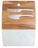 Marble & Acacia Server Board Set with Cheese Knives - 3-Piece Set