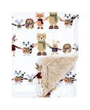 Plush Blanket with Furry Binding and Back, Winter Woodland Friends, One Size