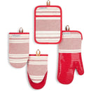 Vintage Stripe Oven Mitt, Mini Oven Mitt & Pot Holder 4-Pack, 100% Cotton, Heat Resistant - Passion Red/Ivory
