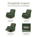 Crewe Electronic Swivel Glider Recliner - Forest Green Velvet with Light Wood Base