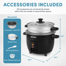 6 Cup Rice Cooker with Outer Steam Tray - Black