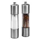 8" Stainless Steel Salt and Pepper Mill Set: Silver Spice Mills, Includes Black Peppercorn, Salt