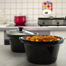Triple 2.5 Quart Slow Cooker and Buffet Server in Brushed Silver and Black Finish with 3 Ceramic Cooking Pots and Removable Lid Rests