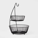 2-Tier Fruit Basket with Banana Hanger - Black