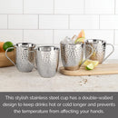 Double Wall Stainless Steel Hammered Mug Set - Silver