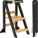 Toddler Tower, Foldable Step Stool for Toddlers, Toddler Kitchen Stool Helper with 3 Adjustable Height Safty Rail and Anti-Tip Structure, Learning Tower for Toddlers Baby Kids