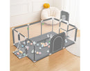 4-Panel Baby Playpen Portable Playard with Basketball Hoop - Gray