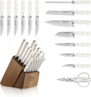 Adams Series German Steel Forged 15-Piece Knife Block Set, White