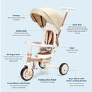 7-in-1 Foldable Baby Tricycle - Beige