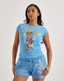 Ed Hardy Flower Skulls Cap Sleeve Tee
