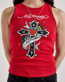Ed Hardy Cross Rhinestone Rib Tank Top