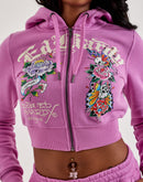 Ed Hardy Flower Skull Y2K Full-Zip Fleece Hoodie