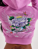 Ed Hardy Flower Skull Y2K Full-Zip Fleece Hoodie