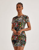 Ed Hardy Tattoo Collage Mesh Tee Dress