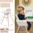 3-in-1 Convertible Wooden High Chair, Beige Color