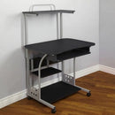 Mobile Computer Tower with Shelf - Black