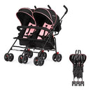 Volgo Twin Umbrella Stroller in Pink, Lightweight Double Stroller for Infant & Toddler, Compact Easy Fold, Large Storage Basket, Large and Adjustable Canopy