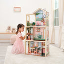 Click & Play Fully Assembled Pop-Up Wooden Dollhouse With 50 Accessories