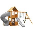 Sterling Falls Wooden Swing Set / Playset With Clubhouse, Mailbox, Slide and Play Kitchen - Gray