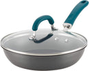 Deep Nonstick Frying Pan - 10.25 Inch - Teal Handle