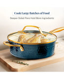 Pro Hammered Collection 13-Piece Ceramic Coating Nonstick Cookware Set - Blue