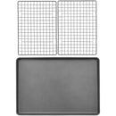 3pc Steel Mega Cookie Sheet and Cooling Racks Set: Nonstick Baking Pan, Sheet & Rack, Dishwasher-Safe, Gray