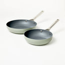 8" & 10" Nonstick Ceramic Coated Aluminum Frypan Set- Sage Green
