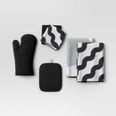 6-Piece Kitchen Textile Set - Black/White