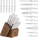 Alps Series German Steel Forged 17-Piece Knife Block Set, Acacia (White)