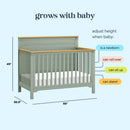 Shea 4-in-1 Convertible Crib - Light Sage and Honey